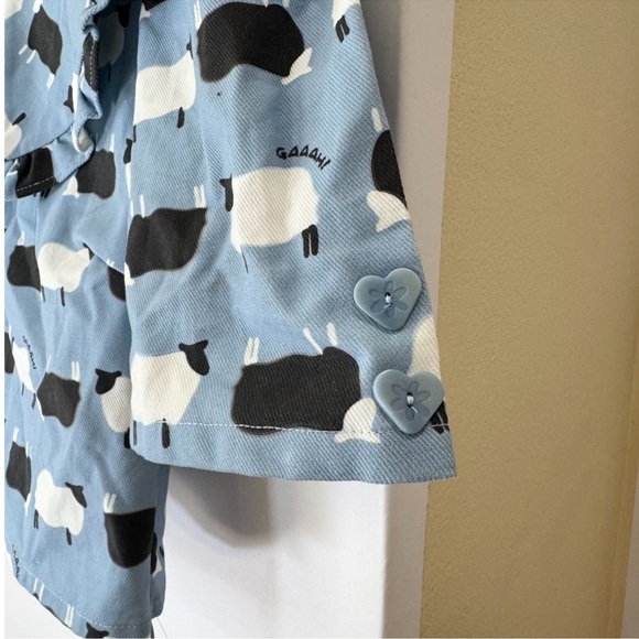 NWT Lisa Says Gah Wendy Counting Sheep Top Shirt Short Sleeve Print Blue - Picture 4 of 13